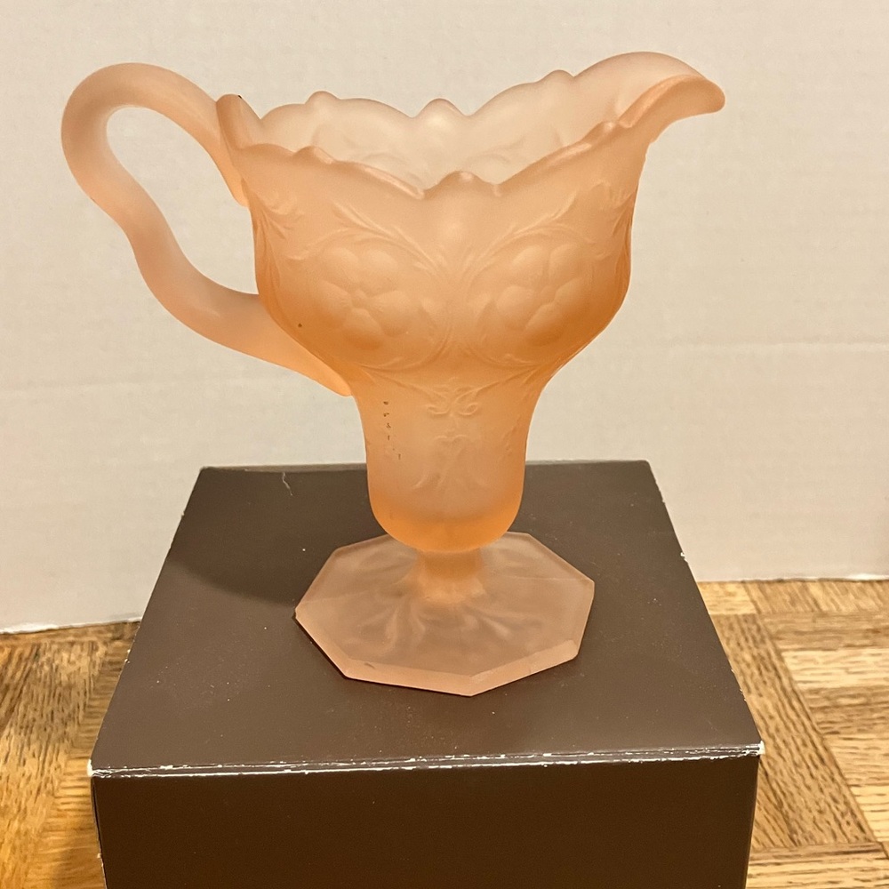 Vintage Pink Glass Creamer with Floral Design